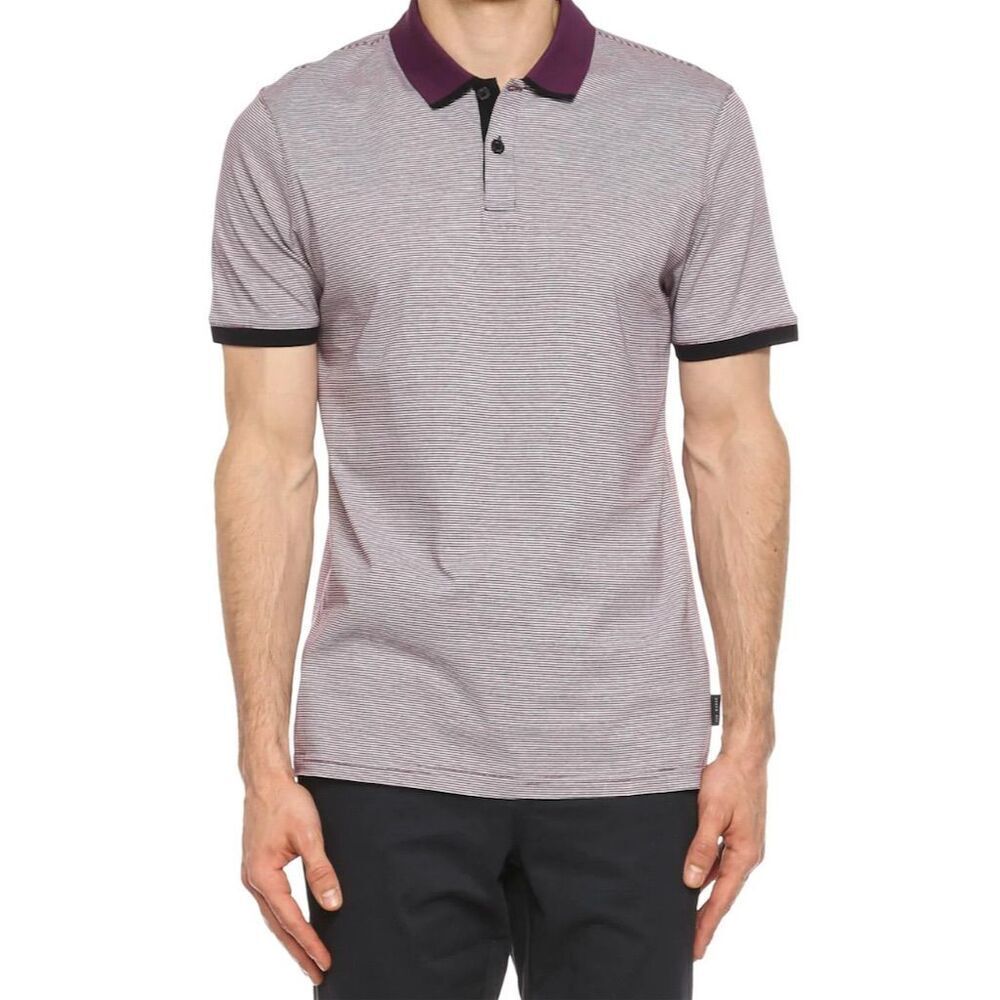 Ted Baker Men's Caffine Striped Polo Shirt Purple L Casual Summer Luxury Golf